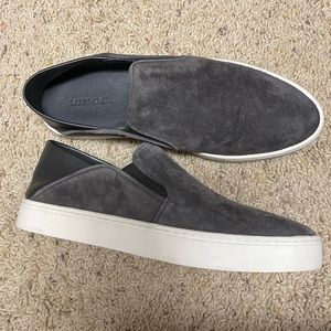 New Vince Garvey gray leather/ suede combo slip on platform sneakers